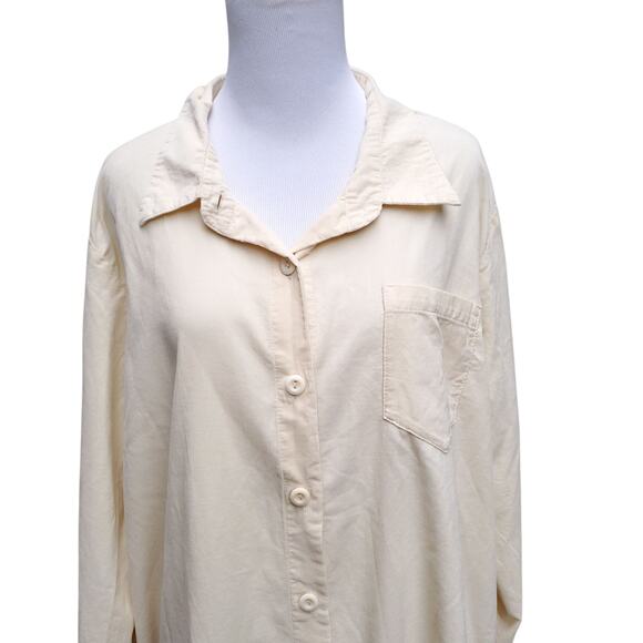 FLAX Jeanne Engelhart Pale Light Yellow Corduroy Button Down Long Tunic Top Sz M - Picture 3 of 15
